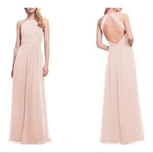 Levkoff Halter Neck Chiffon A-Line backless Gown size 12 in Pastel Pink